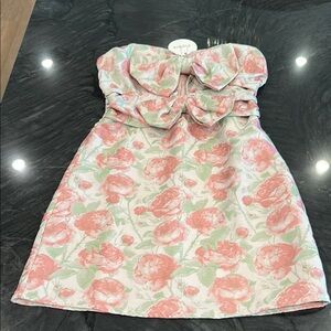 Storia Pink and Green Floral Mini Dress